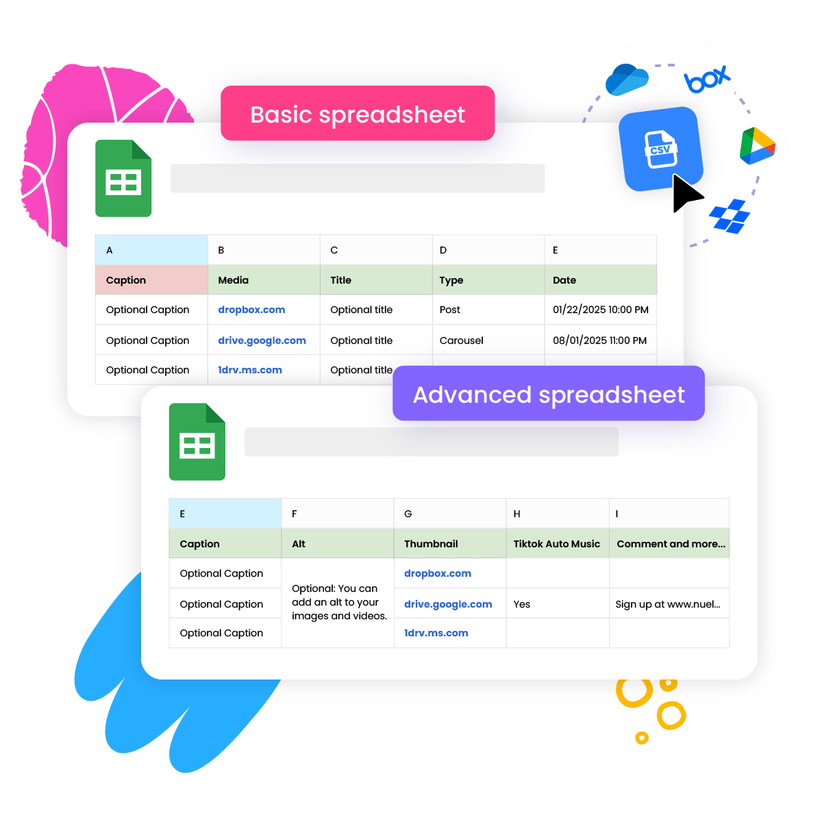 Basic or Advanced Spreadsheets for Bulk Facebook Scheduling